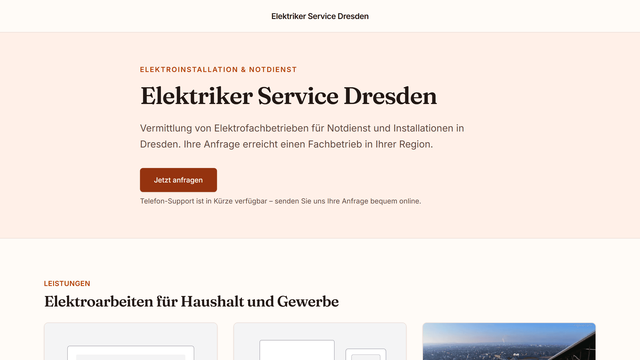 Example of a finished partner website on desktop — electrical trade business